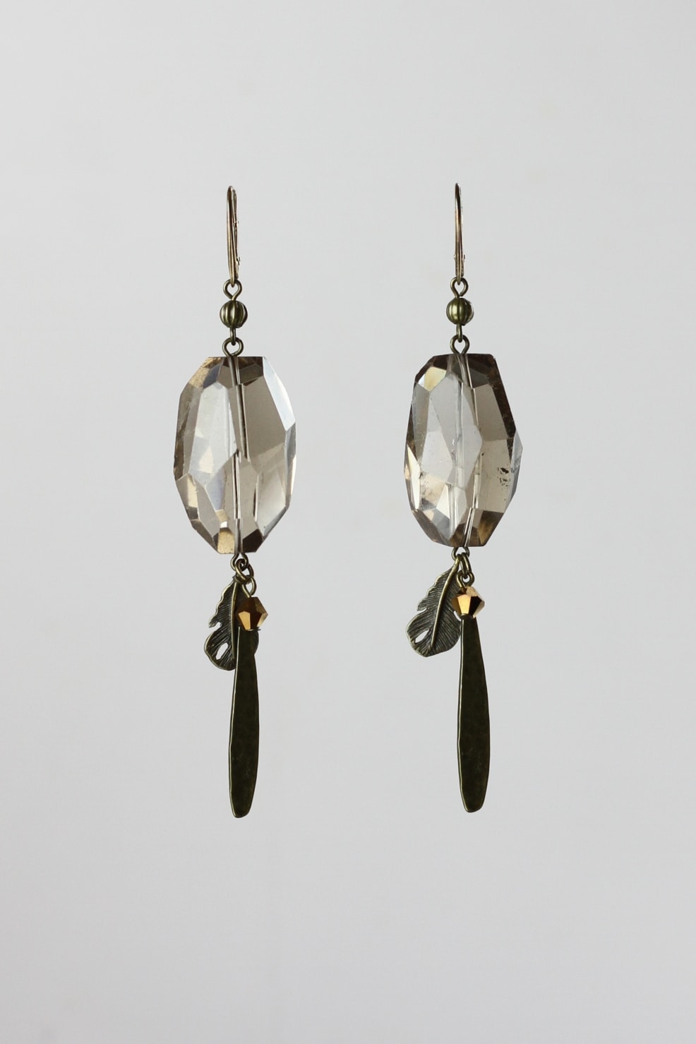 Smoky quartz and oxidized silver earrings