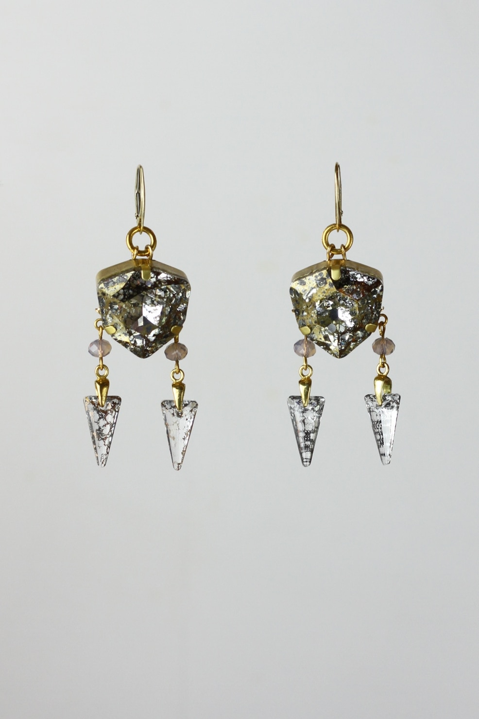 Swarovski and gold pleated silver earrings
