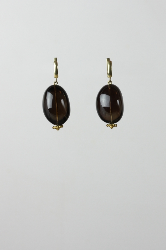 Smoky quartz and gold pleated silver earrings