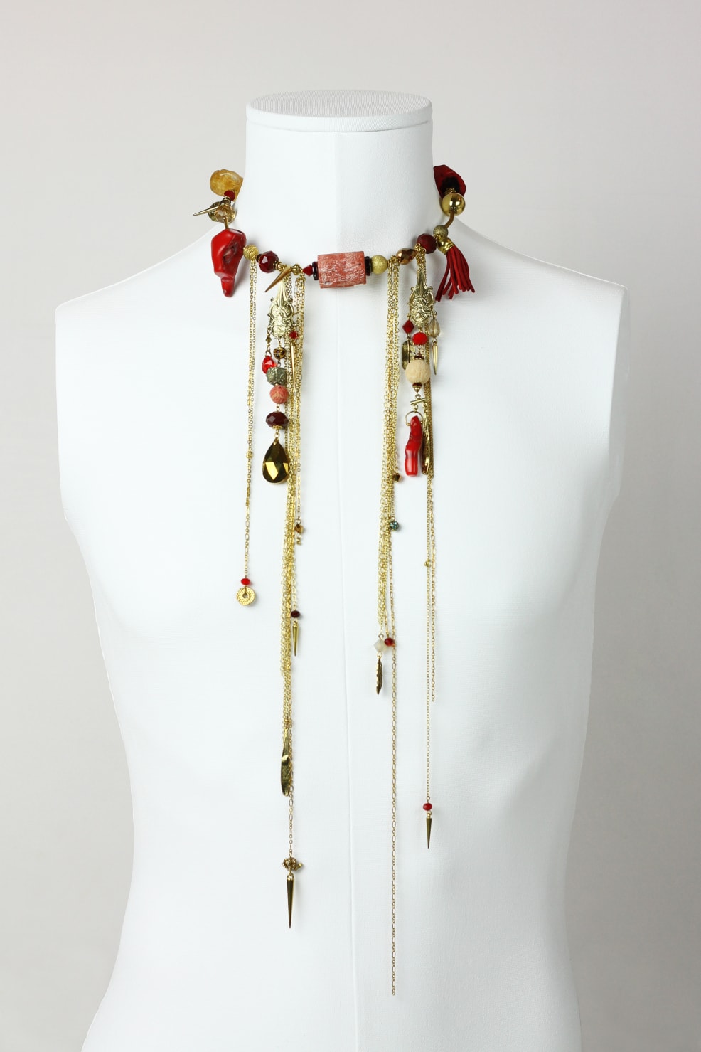 Coral, pyrite and citrine hoop-necklace