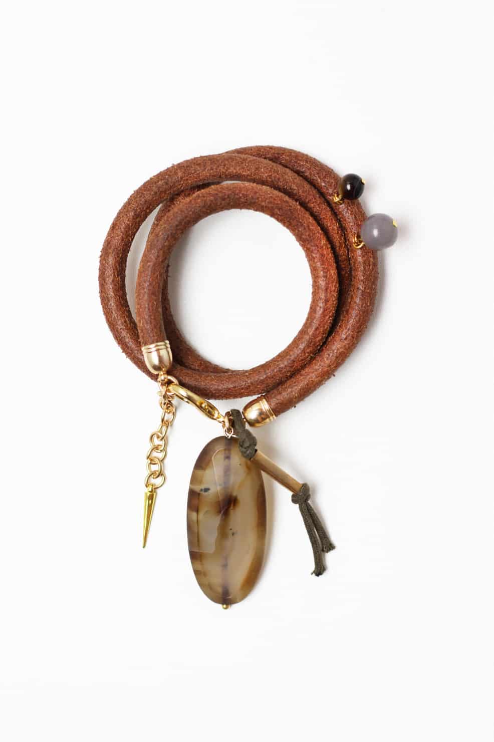 Brown agate and leather bracelet